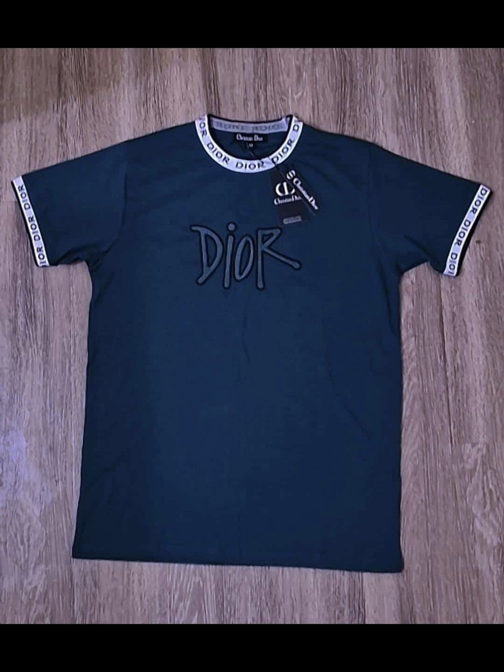 Dior Black Short-Sleeve Logo Tee with White Trim